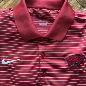 Nike Men's Maroon Striped Polo Shirt